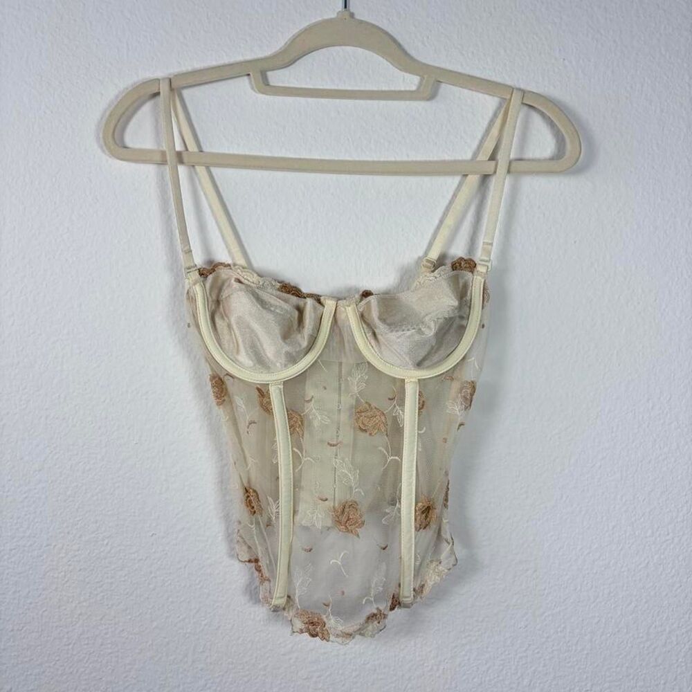 Private Luxuries Cream Floral Corset Top Women's S Coquette Feminine Romantic